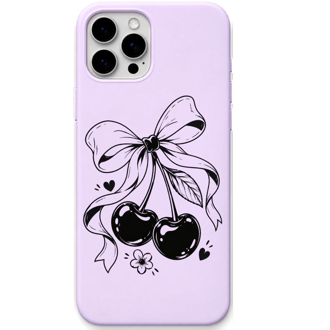 Cherry Ribbon Charm liquid silicone phone cover in Lavender