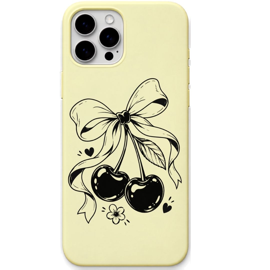 Cherry Ribbon Charm liquid silicone phone cover in Lemon Yellow