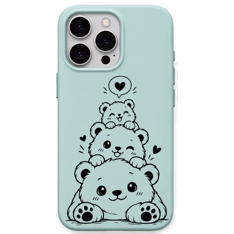 Cute Panda Stack liquid silicone phone cover in Mint Green