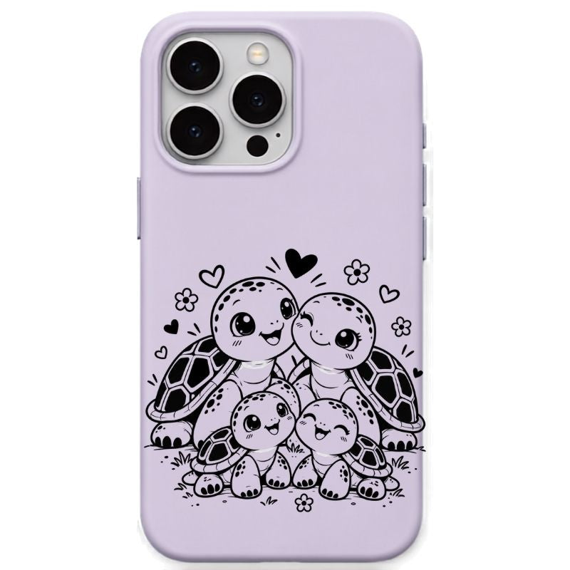 Cute Turtle Family liquid silicone phone cover in Mint Green