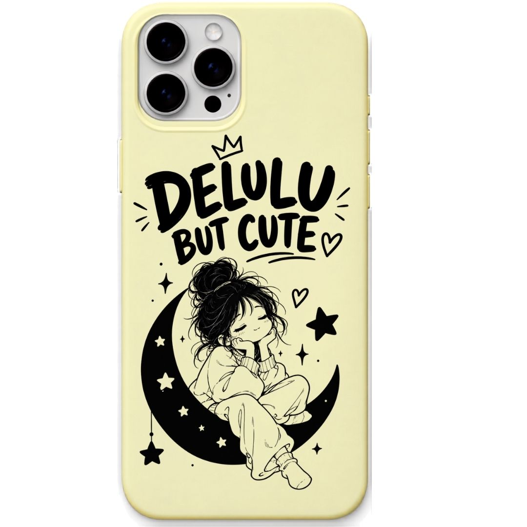 Delulu But Cute liquid silicone phone cover in Lemon Yellow