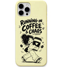 Running on Coffee & Chaos liquid silicone phone cover in Lemon Yellow