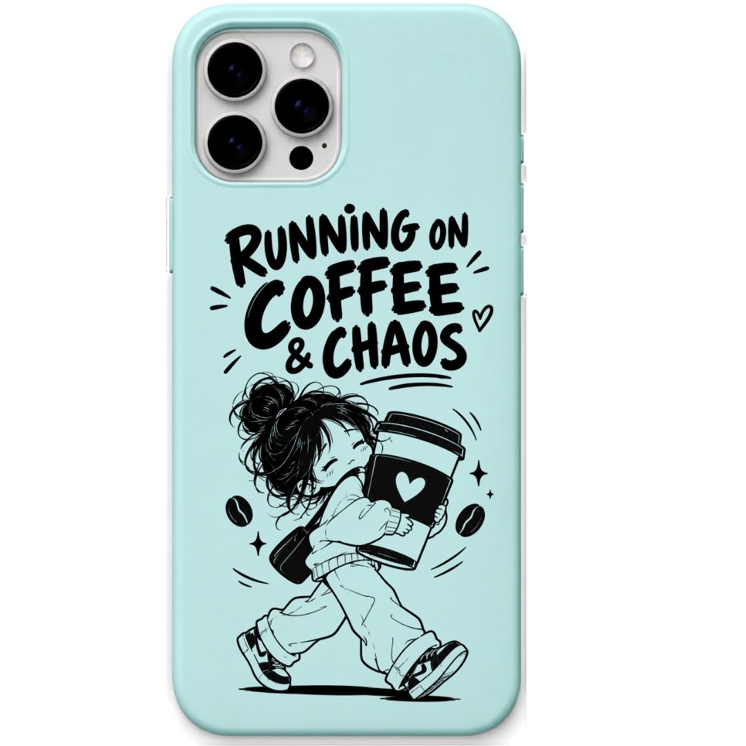Running on Coffee & Chaos liquid silicone phone cover in Mint Green