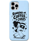 Running on Coffee & Chaos liquid silicone phone cover in Sky Blue