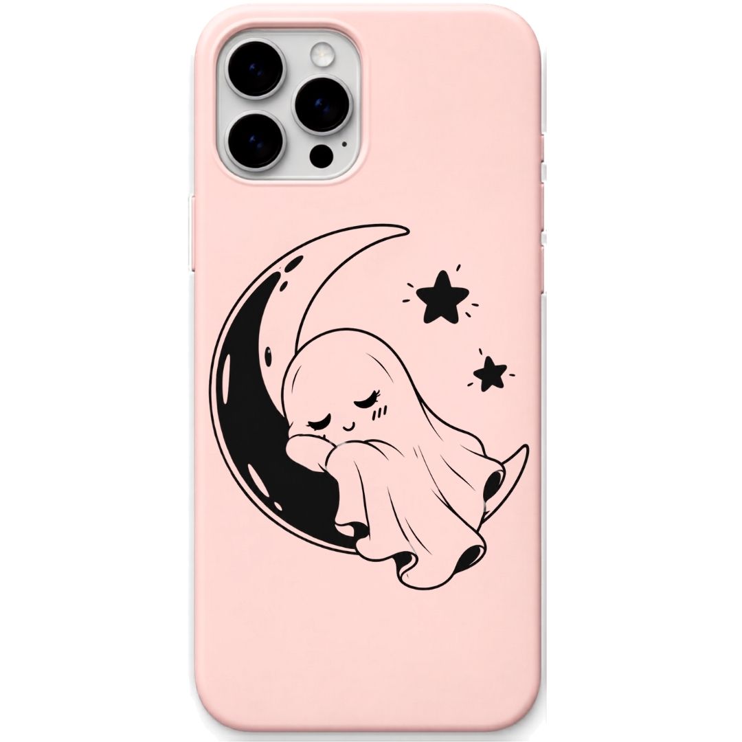 Sleepy Moon Ghost liquid silicone phone cover in Blush Pink