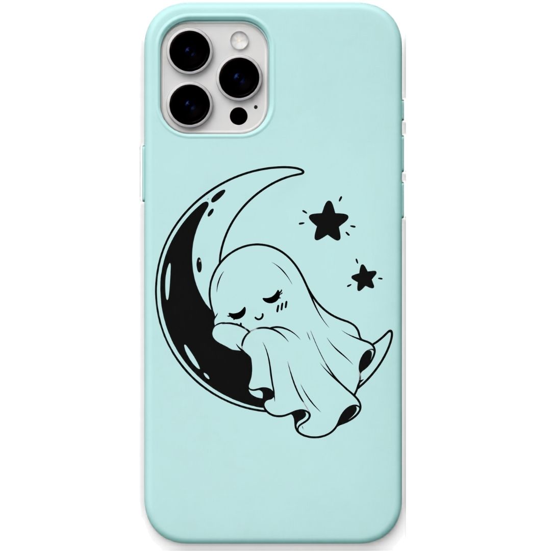 Sleepy Moon Ghost liquid silicone phone cover in Mint Green