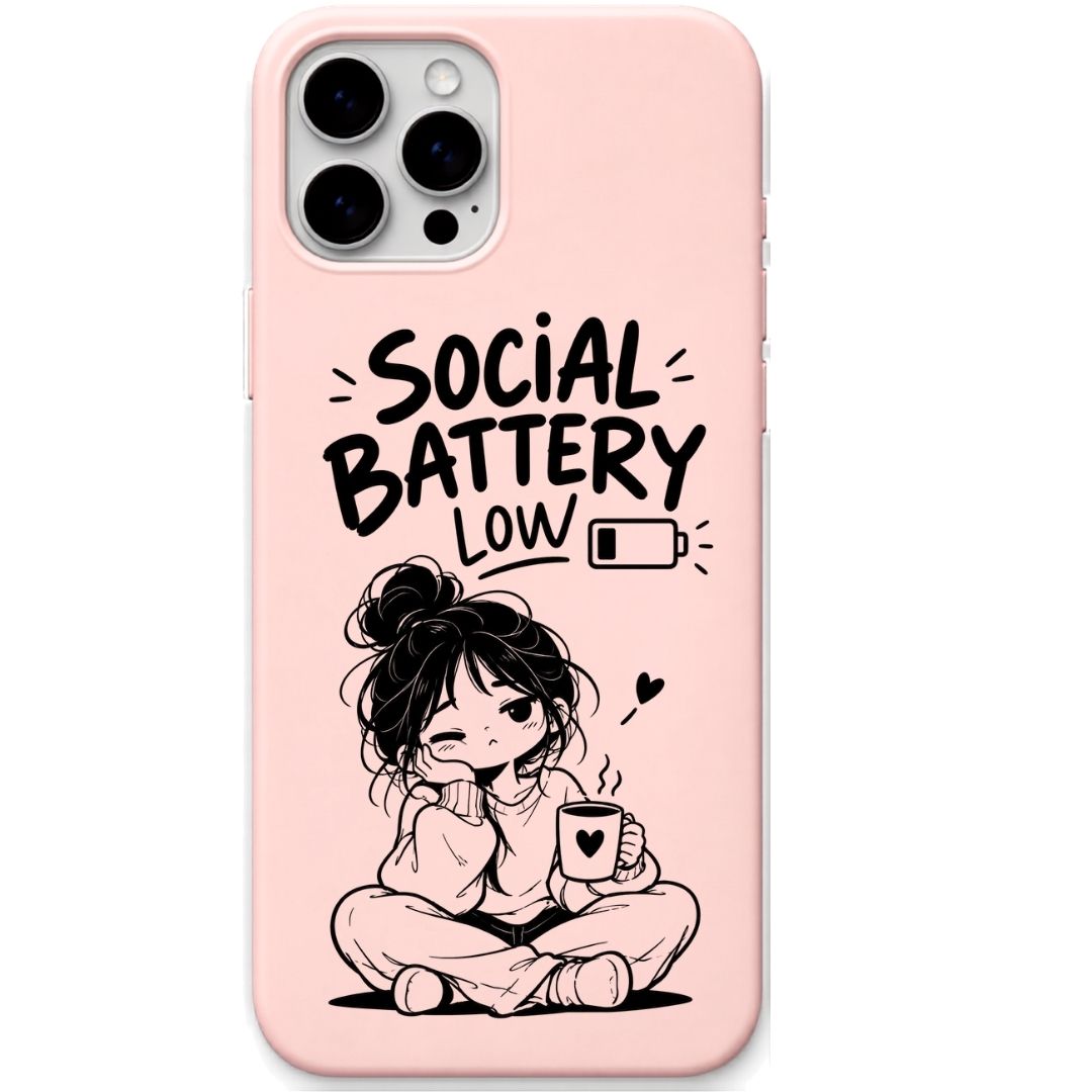 Social Battery Low liquid silicone phone cover in Blush Pink