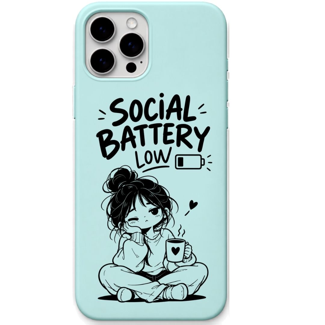 Social Battery Low liquid silicone phone cover in Mint Green
