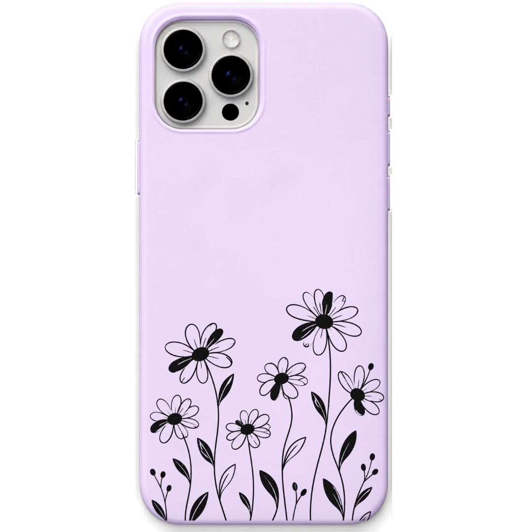 Wavy Stem Daisy liquid silicone phone cover in Lavender