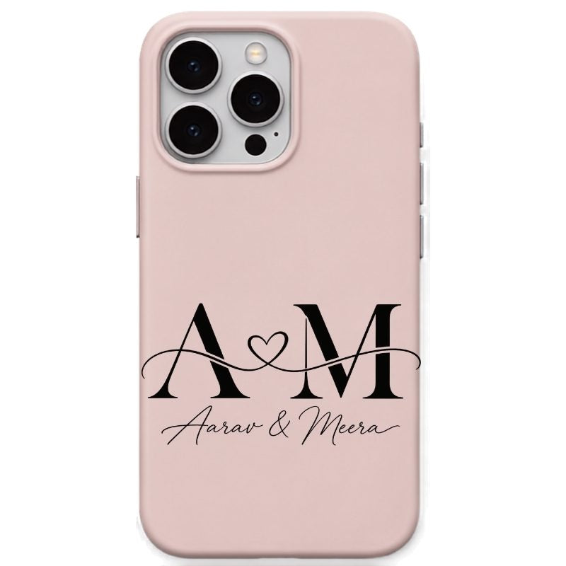 Couple Initials & Names personalised phone cover in Blush Pink