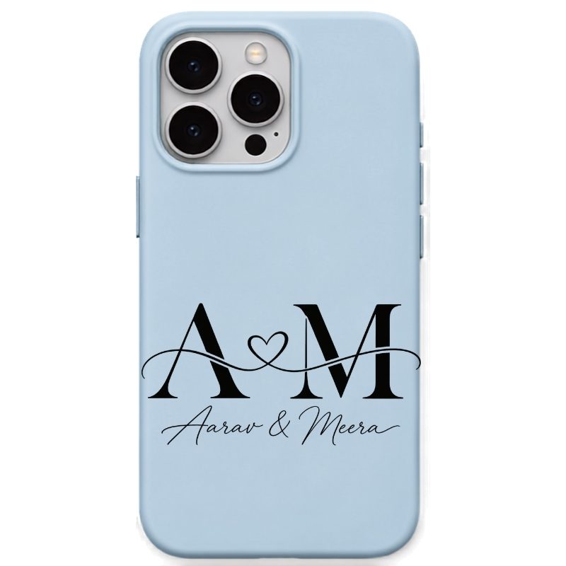 Couple Initials & Names personalised phone cover in Sky Blue