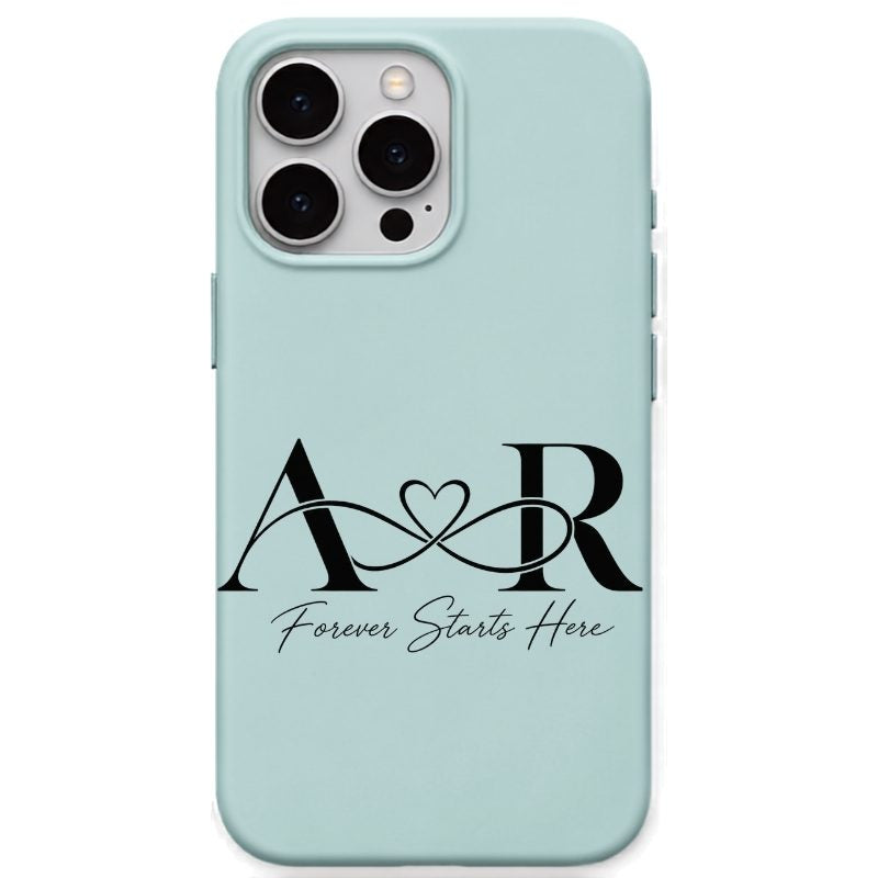 Linked Hearts Couple Monogram personalised phone cover in Mint Green
