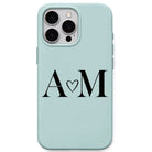 Minimal Heart Couple Initials personalised phone cover in Mint Green
