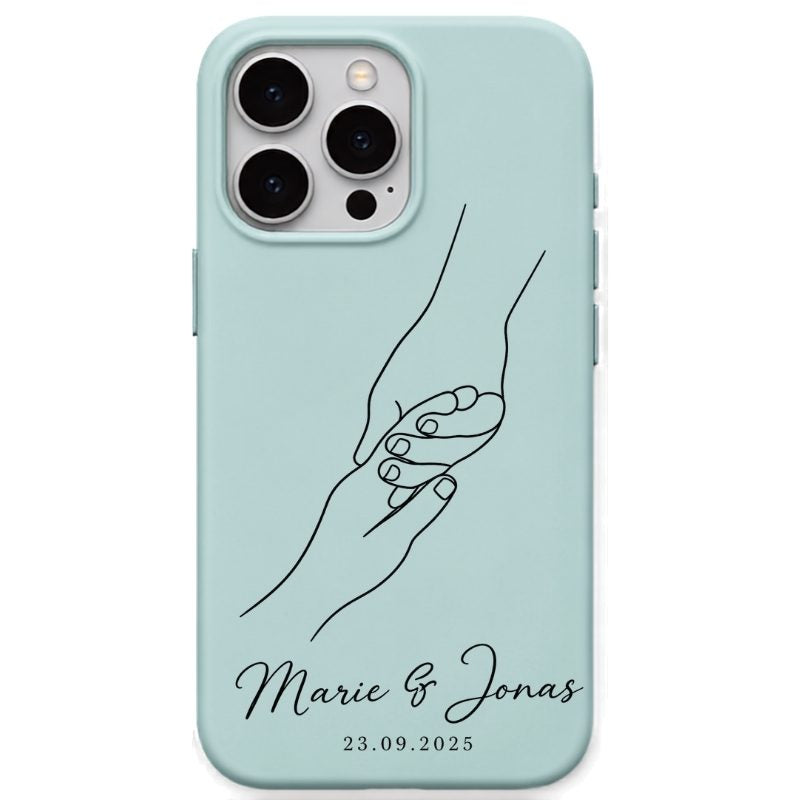 Pinky Promise Names & Date personalised phone cover in Mint Green