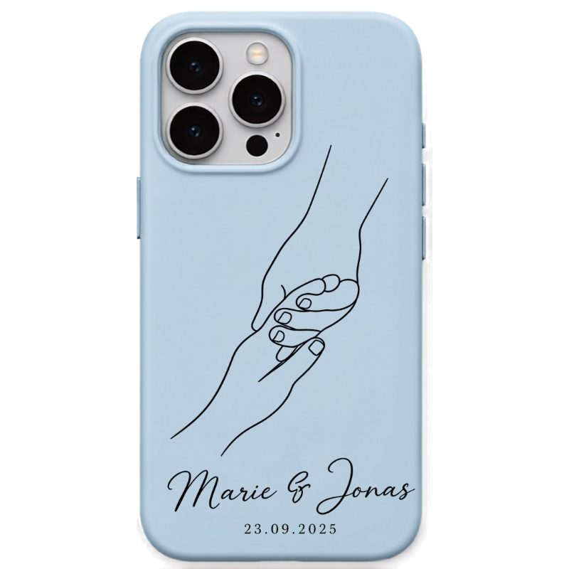 Pinky Promise Names & Date personalised phone cover in Sky Blue