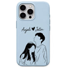 Romantic Couple Portrait & Names personalised phone cover in Sky Blue