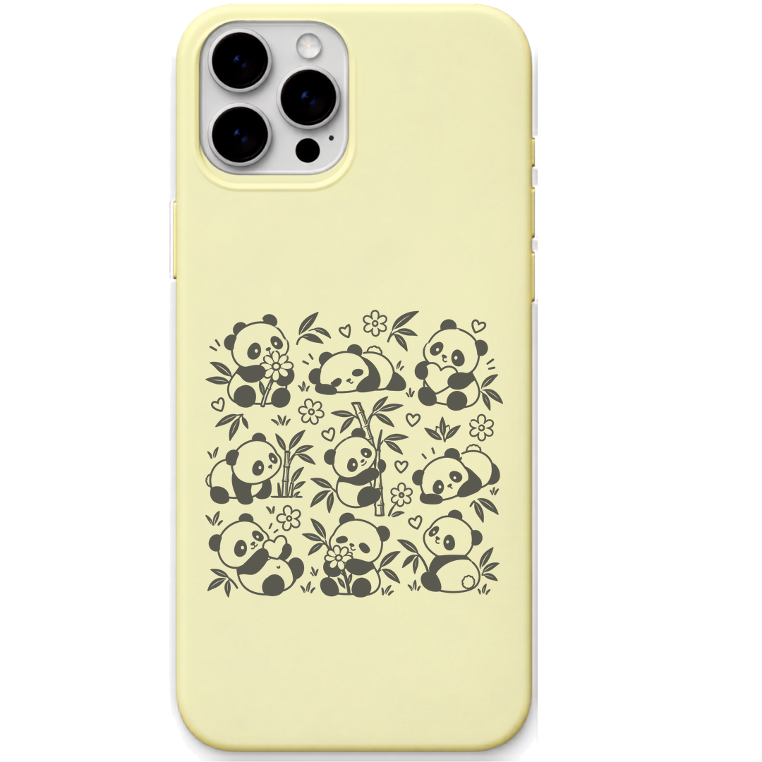 Little Joys Panda Garden panda floral pattern engraved pastel silicone phone cover in Lemon Yellow