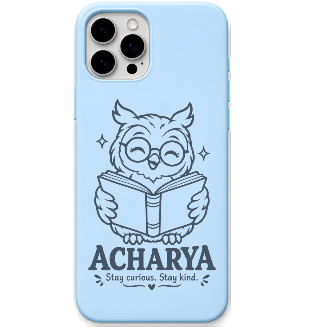 Acharya Stay Curious Stay Kind engraved pastel silicone phone cover in Sky Blue