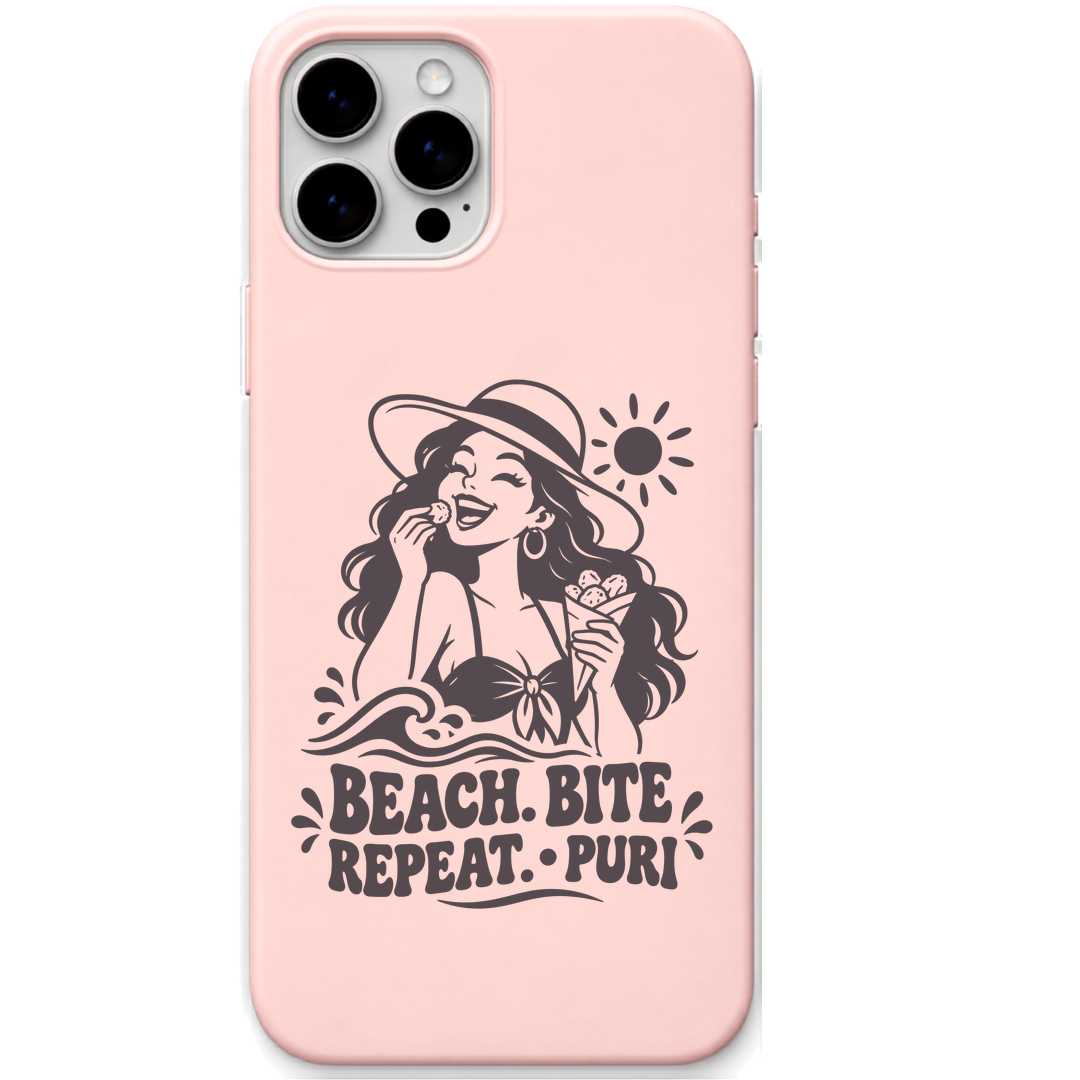 Beach Bite Repeat Puri engraved pastel silicone phone cover in Blush Pink