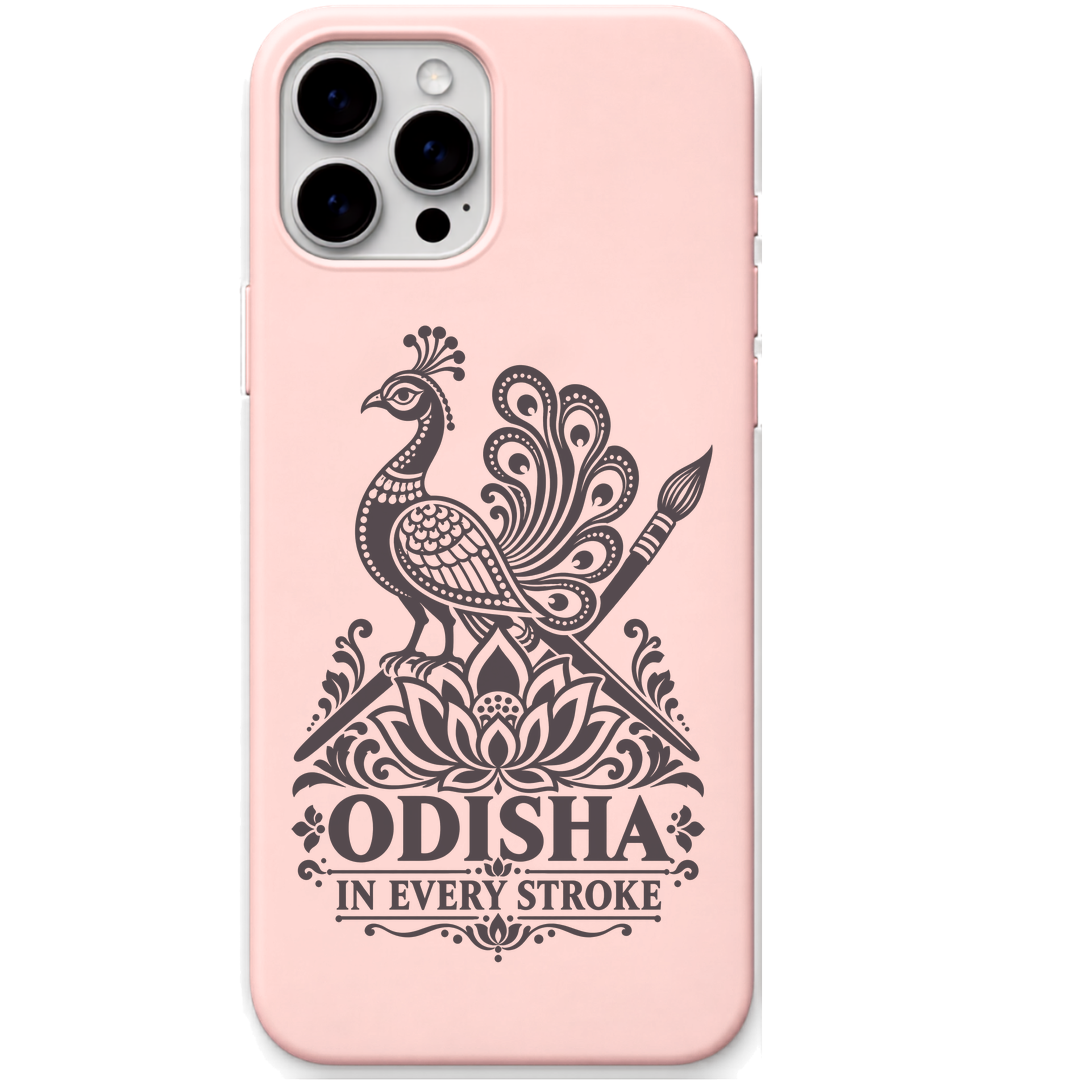 Odisha in Every Stroke Peacock engraved pastel silicone phone cover in Blush Pink
