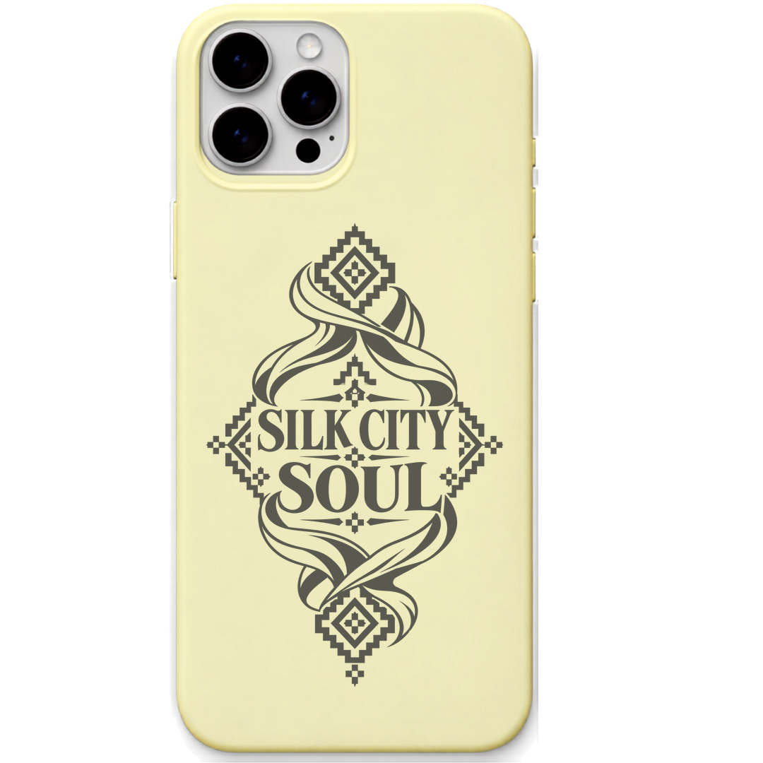 Silk City Soul engraved pastel silicone phone cover in Lemon Yellow