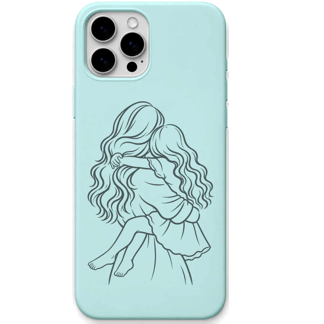 Her Safest Place mother child embrace line art engraved pastel silicone phone cover in Mint Green
