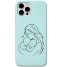 Double the Love mother twins line art engraved pastel silicone phone cover in Mint Green