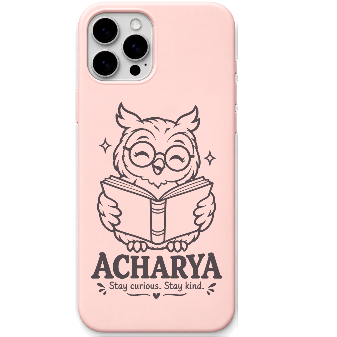 Acharya Stay Curious Stay Kind engraved pastel silicone phone cover in Blush Pink