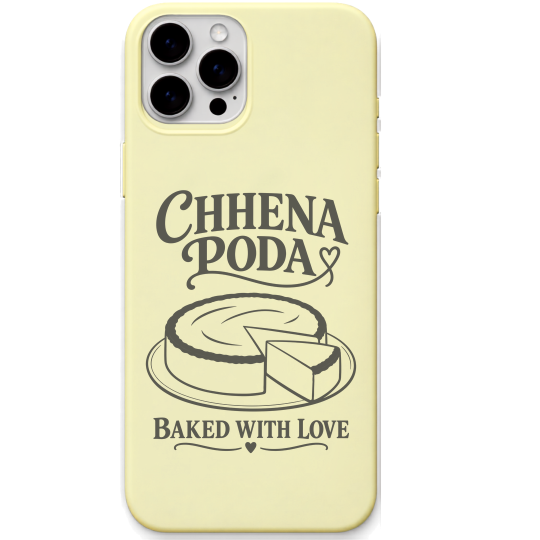 Chhena Poda Baked With Love engraved pastel silicone phone cover in Lemon Yellow