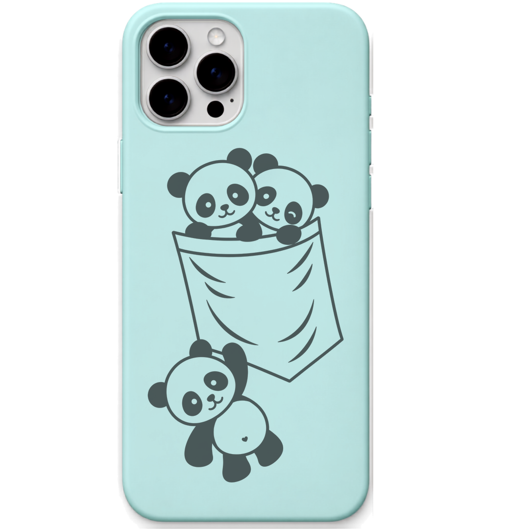 Pocket Besties Pandas pandas pocket illustration engraved pastel silicone phone cover in Mint Green