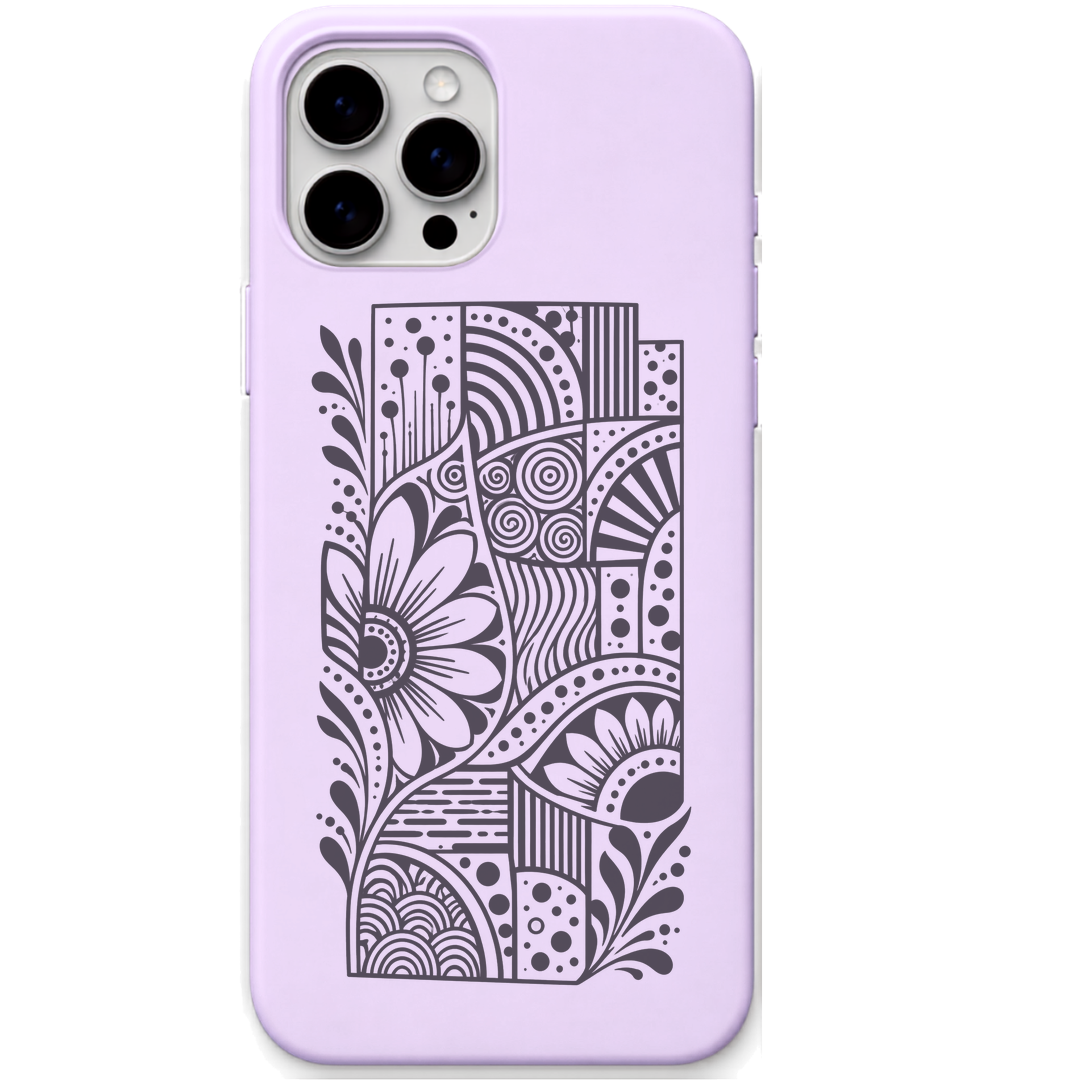 Artful Chaos abstract floral patchwork engraved pastel silicone phone cover in Lavender