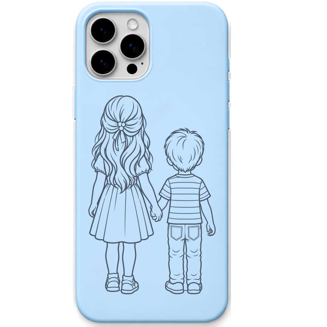 My First Best Friend sister brother line art engraved pastel silicone phone cover in Sky Blue