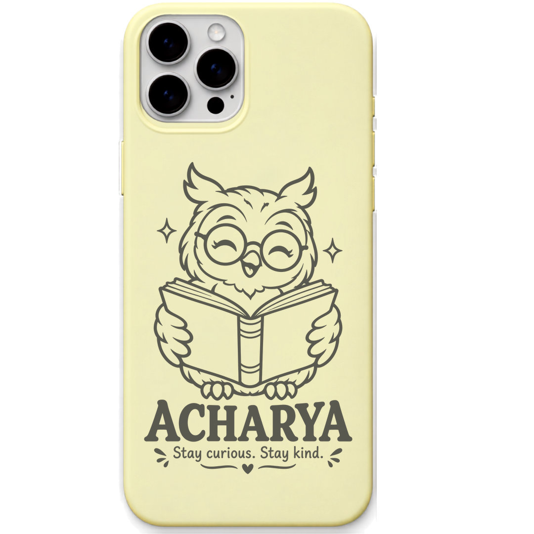 Acharya Stay Curious Stay Kind engraved pastel silicone phone cover in Lemon Yellow