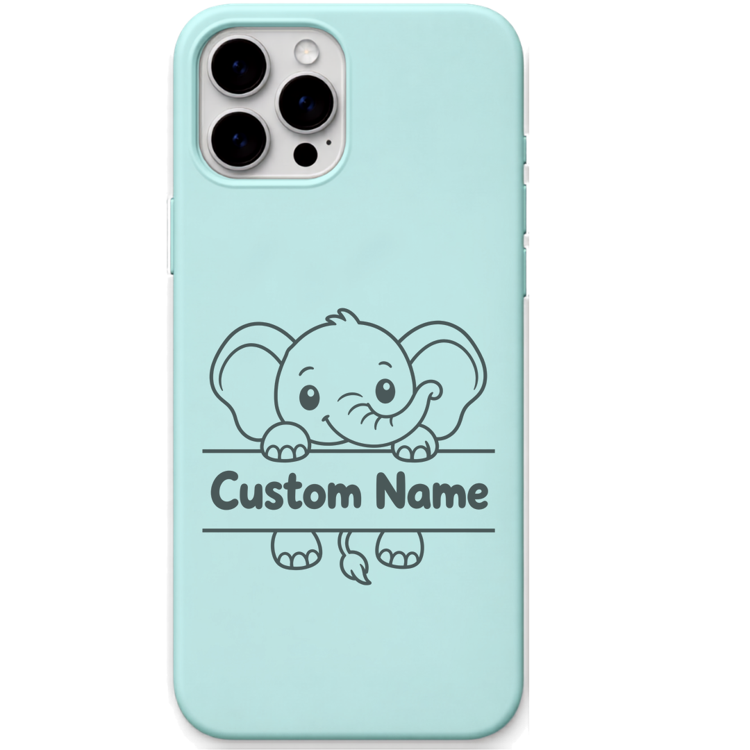 Little Elephant baby elephant custom name engraved pastel silicone phone cover in Mint Green