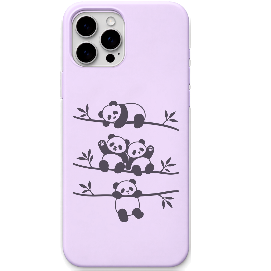 Panda Branch Club pandas on branches engraved pastel silicone phone cover in Lavender