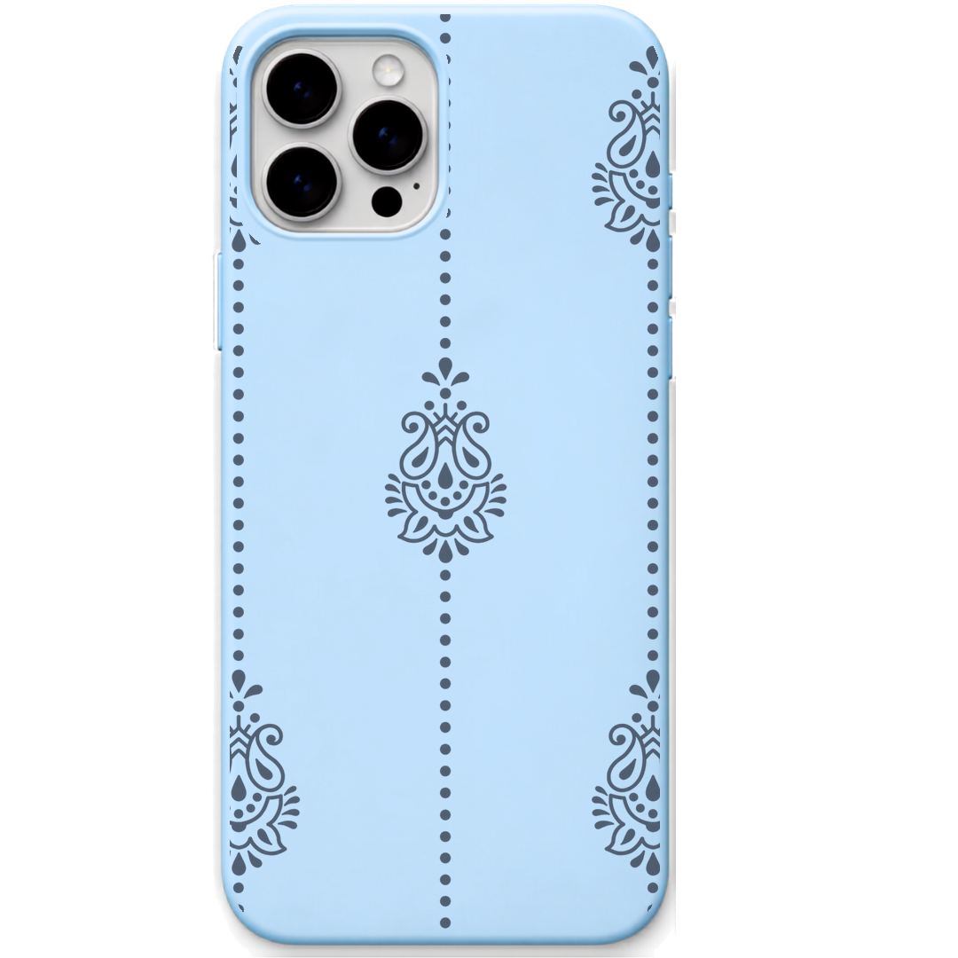 Ornamental Drops engraved silicone phone cover in Sky Blue
