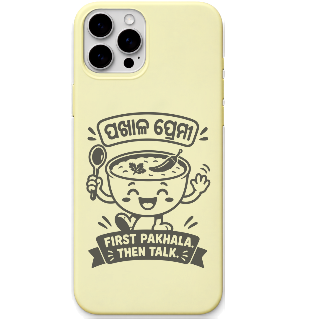 First Pakhala Then Talk engraved pastel silicone phone cover in Lemon Yellow