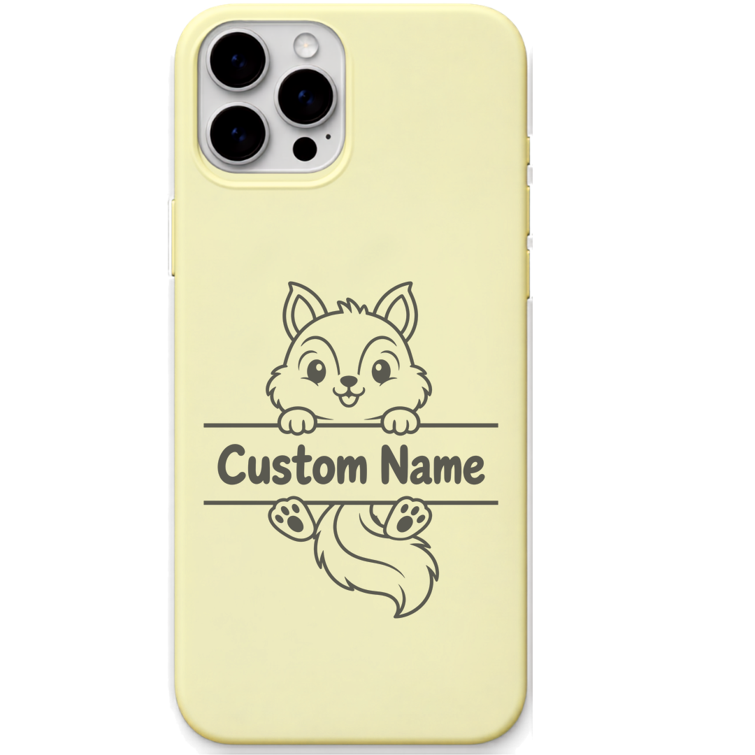 Pocket Squirrel baby squirrel custom name engraved pastel silicone phone cover in Lemon Yellow