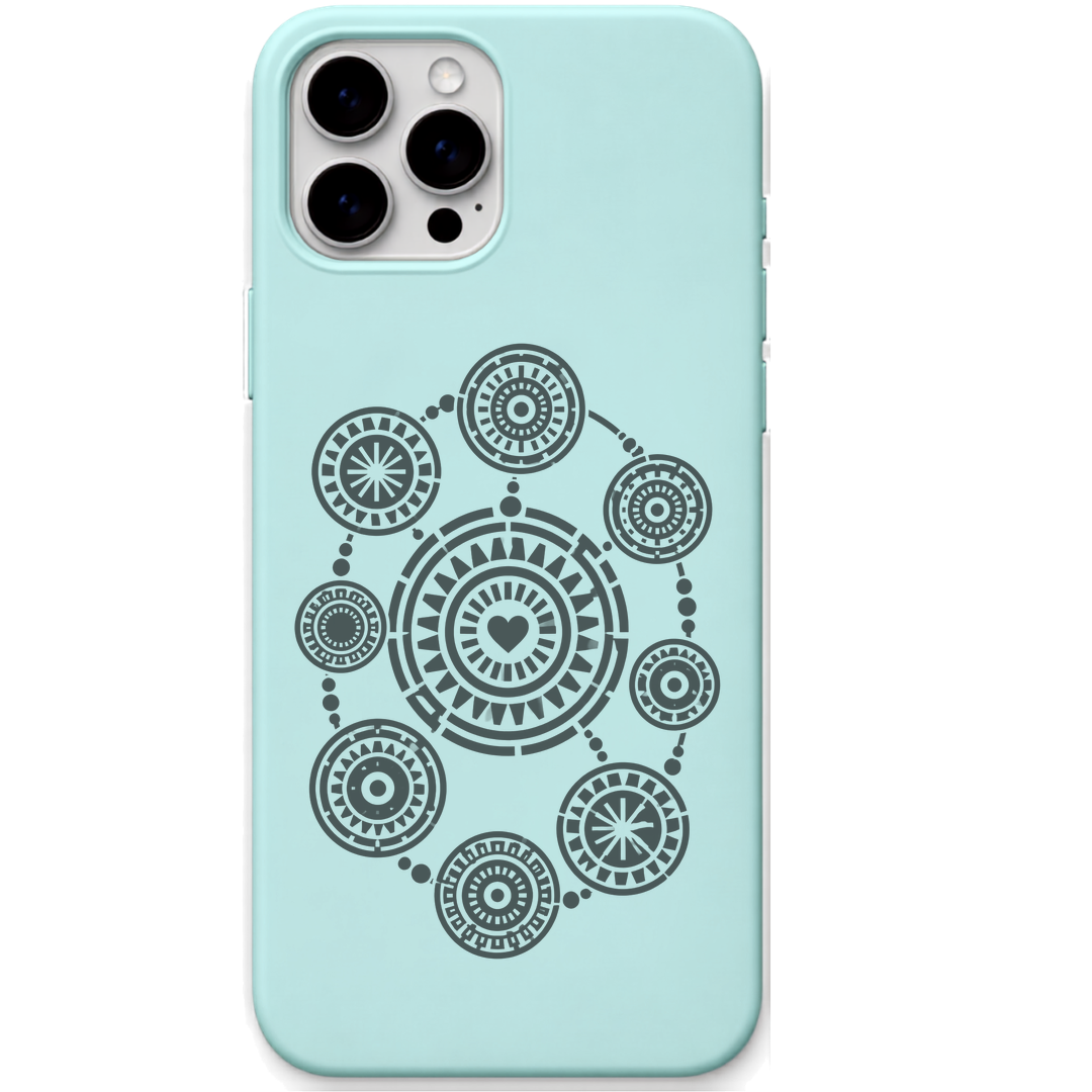 My Inner Circle circular mandala cluster engraved pastel silicone phone cover in Mint Green