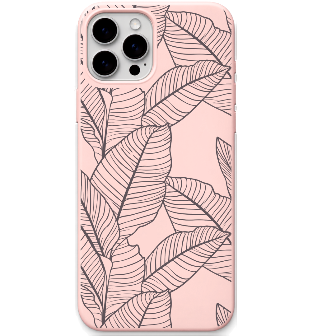 Tropical Leaves engraved silicone phone cover in Blush Pink