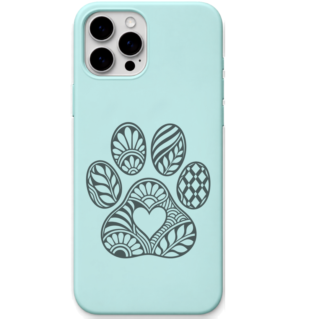 Pawprint of Love ornamental paw print engraved pastel silicone phone cover in Mint Green