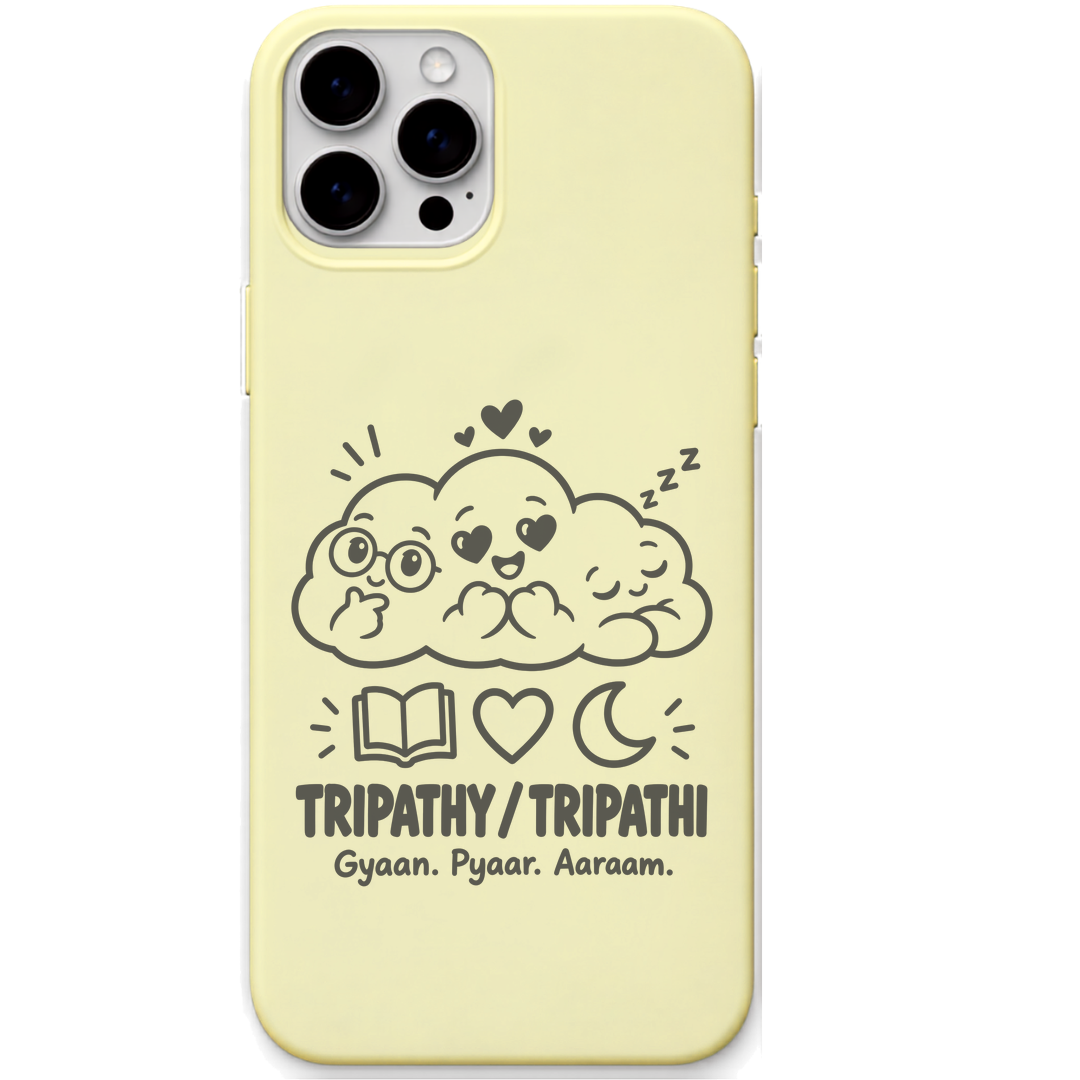 Tripathy Tripathi Gyaan Pyaar Aaraam engraved pastel silicone phone cover in Lemon Yellow