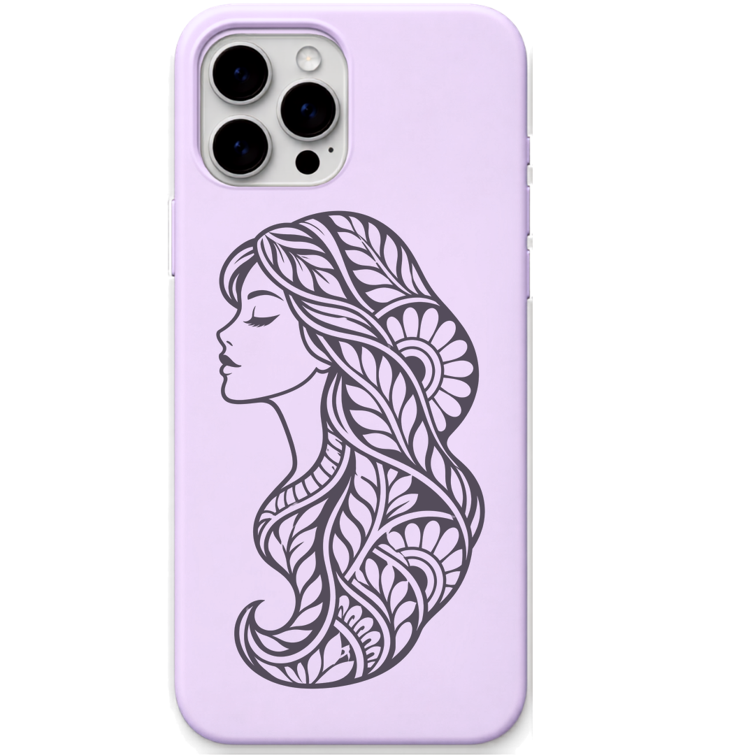 Her Own Bloom floral woman silhouette engraved pastel silicone phone cover in Lavender