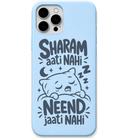 Sharam Aati Nahi Neend Jaati Nahi sleepy cat meme engraved silicone phone cover in Sky Blue