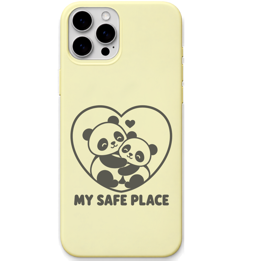 My Safe Place Pandas panda heart hug engraved pastel silicone phone cover in Lemon Yellow