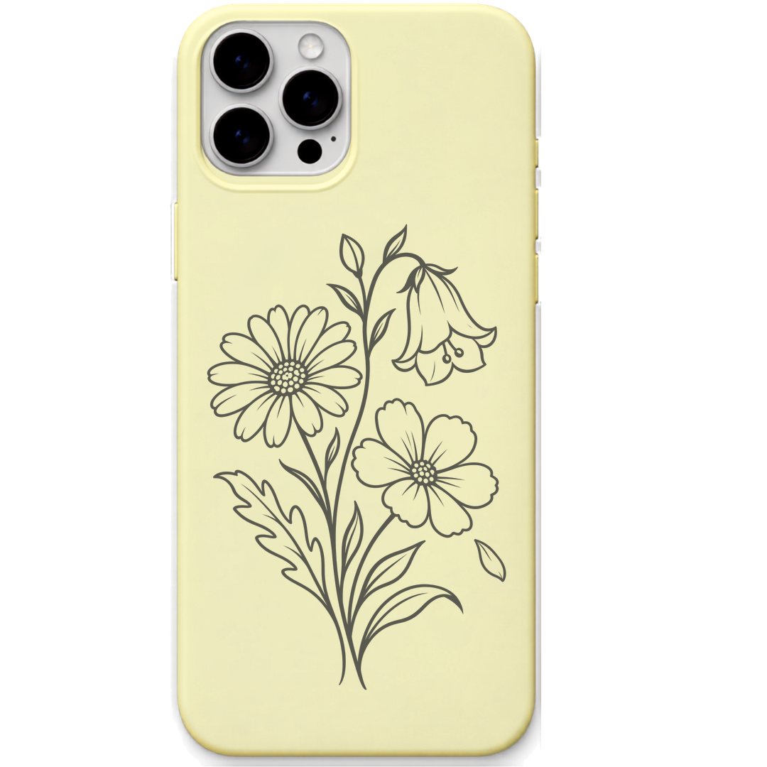 Wildflower Energy wildflower bouquet engraved pastel silicone phone cover in Lemon Yellow