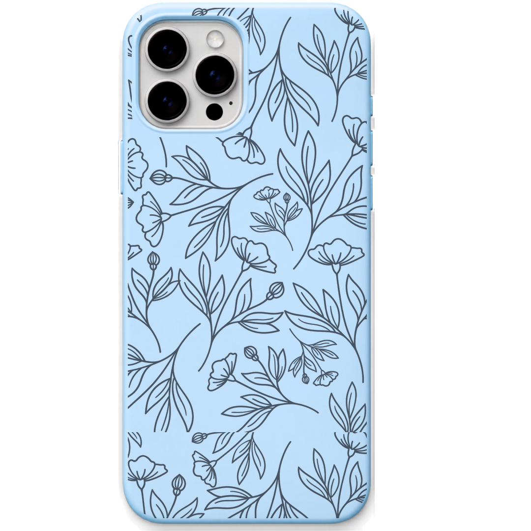 Wildflower Drift engraved silicone phone cover in Sky Blue