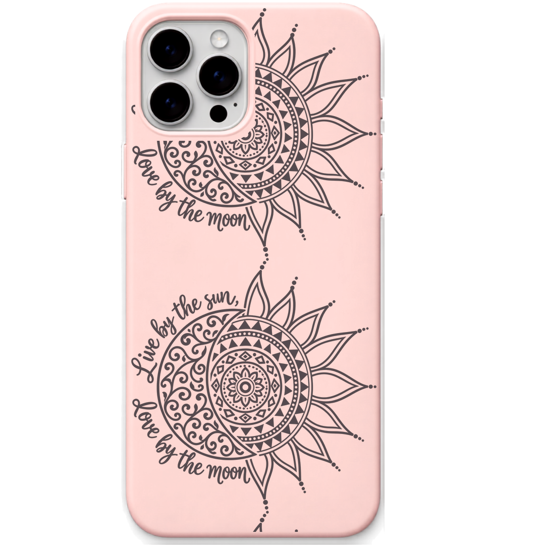 Sun Moon Balance engraved silicone phone cover in Blush Pink