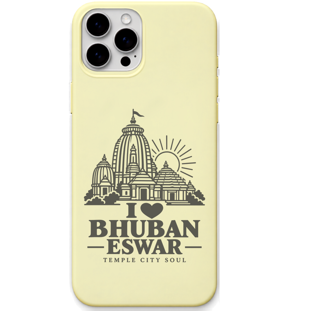 Bhubaneswar Temple City Soul engraved pastel silicone phone cover in Lemon Yellow