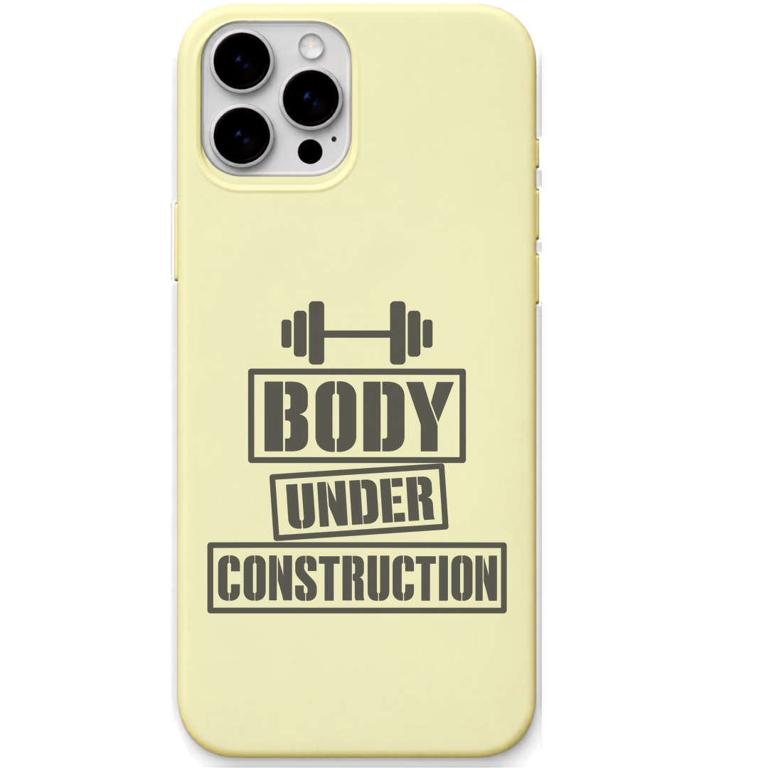 Body Under Construction gym motivation quote engraved silicone phone cover in Lemon Yellow